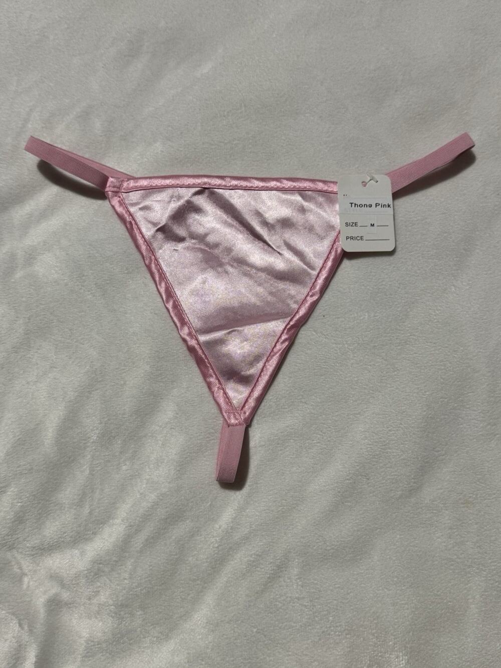 New Women's Pink Satin Thong Underwear - Size Medium - Shiny Lingerie